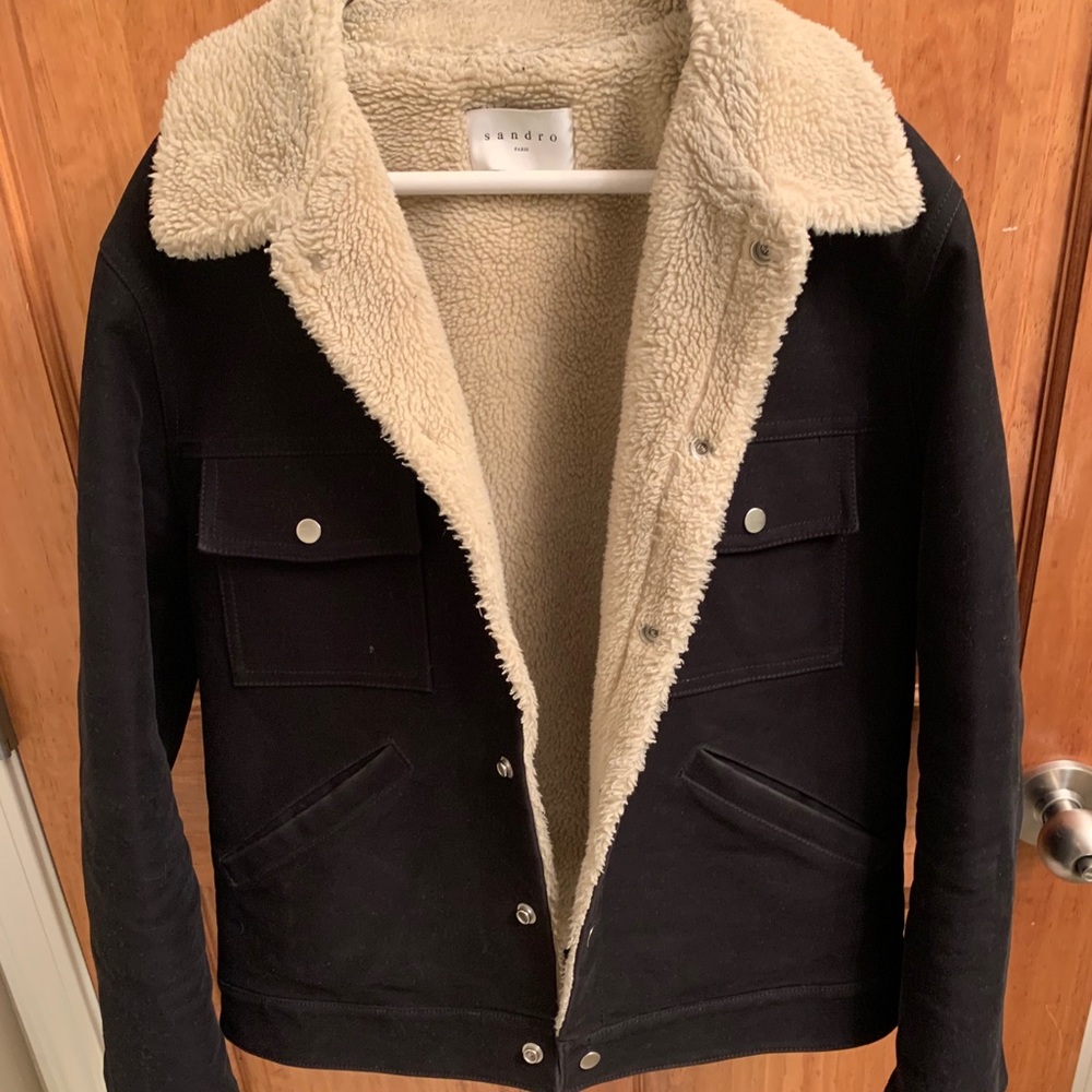 Sandro Paris Black Shearling Jacket Size large